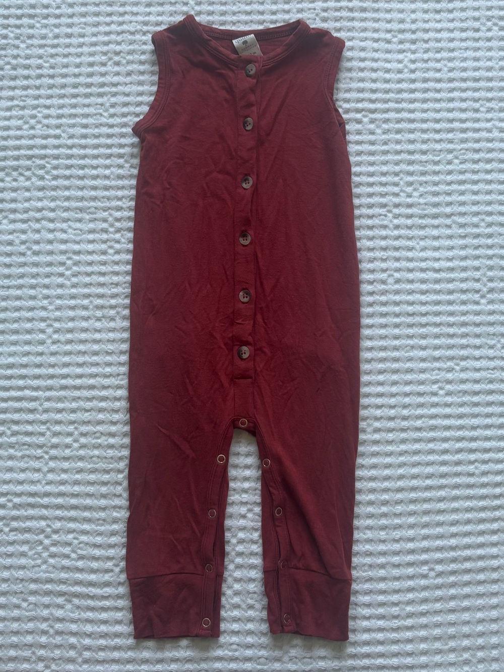 Kate Quinn Bamboo Sleeveless Button Romper Jumpsuit Terracotta Brick Red 6-12M